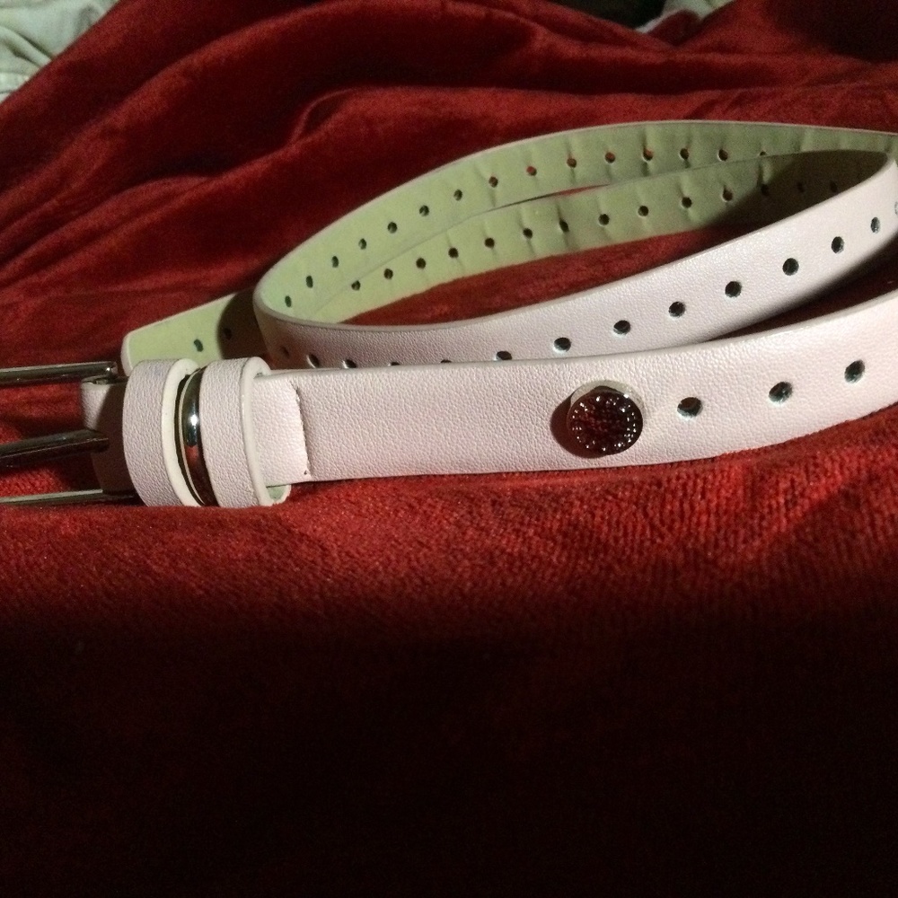 Steve Madden (faux?) leather light pink belt, excellent used condition, <42”